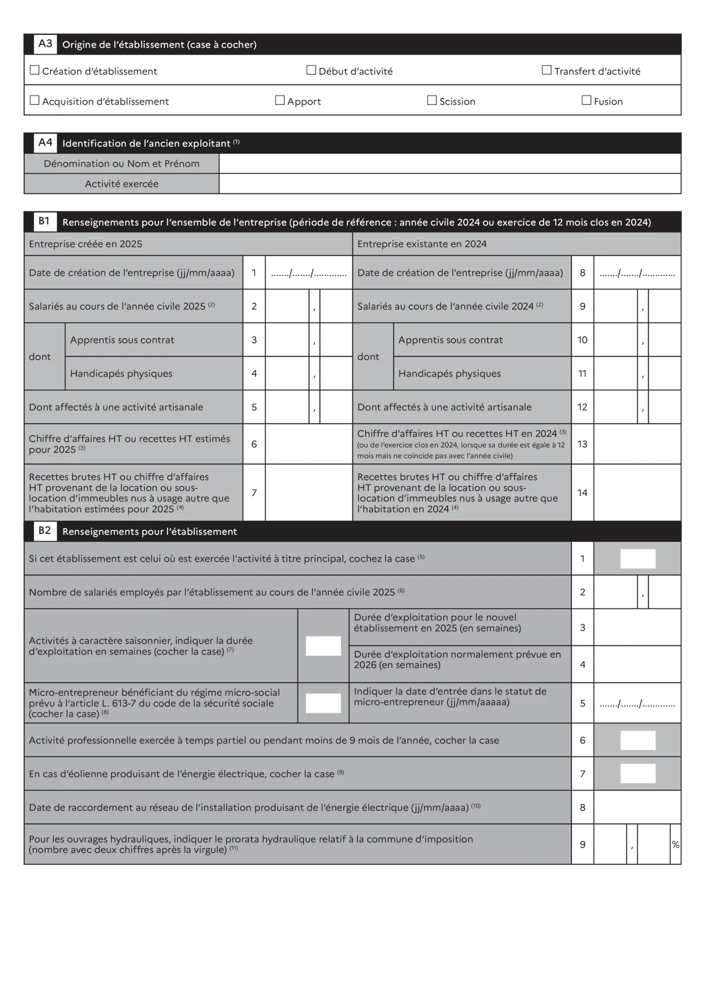Page 2 du formulaire 1447-C-SD - cadres A3 A4 B1 B2 origine etablissement et renseignements