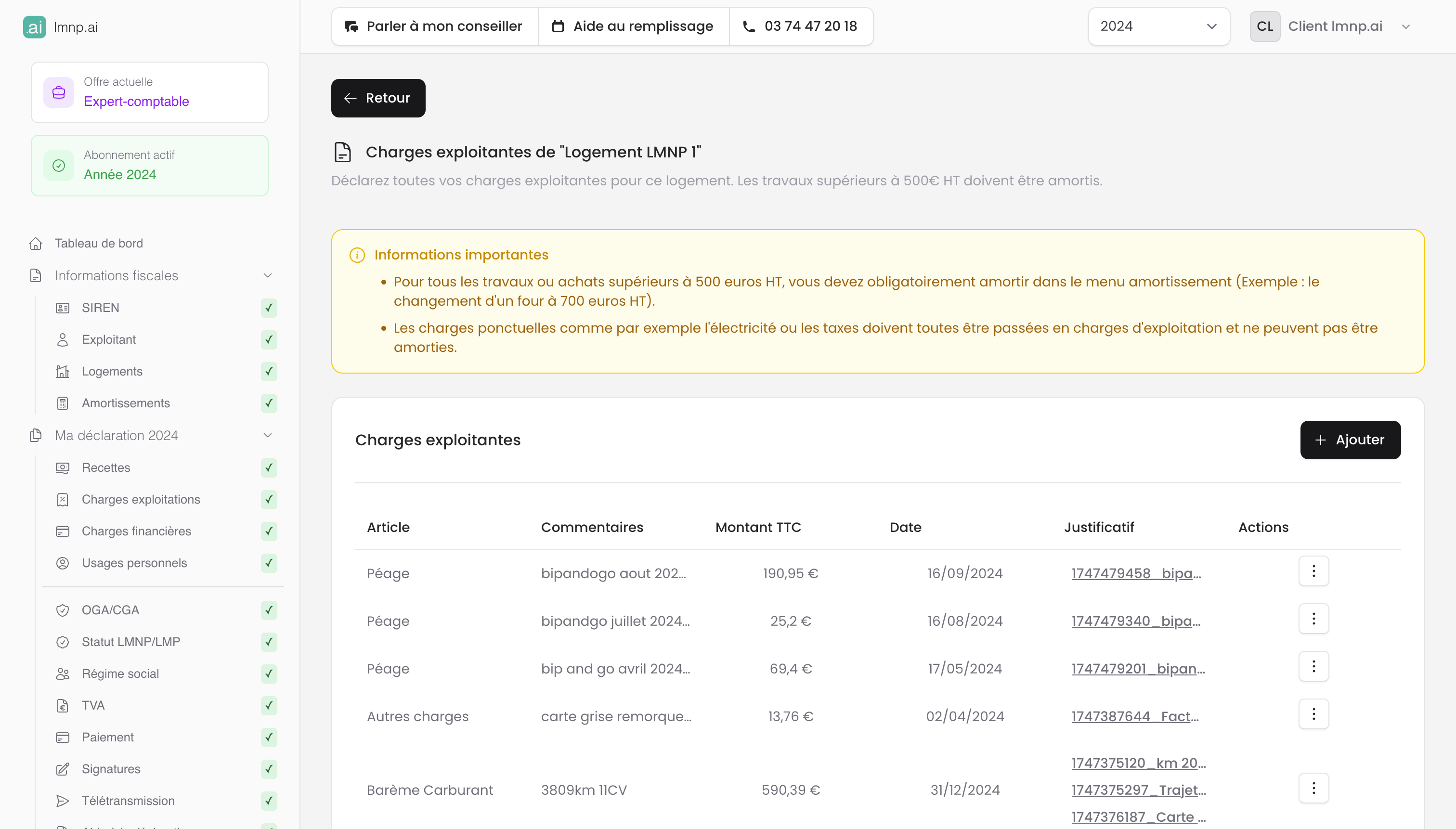Charges exploitations