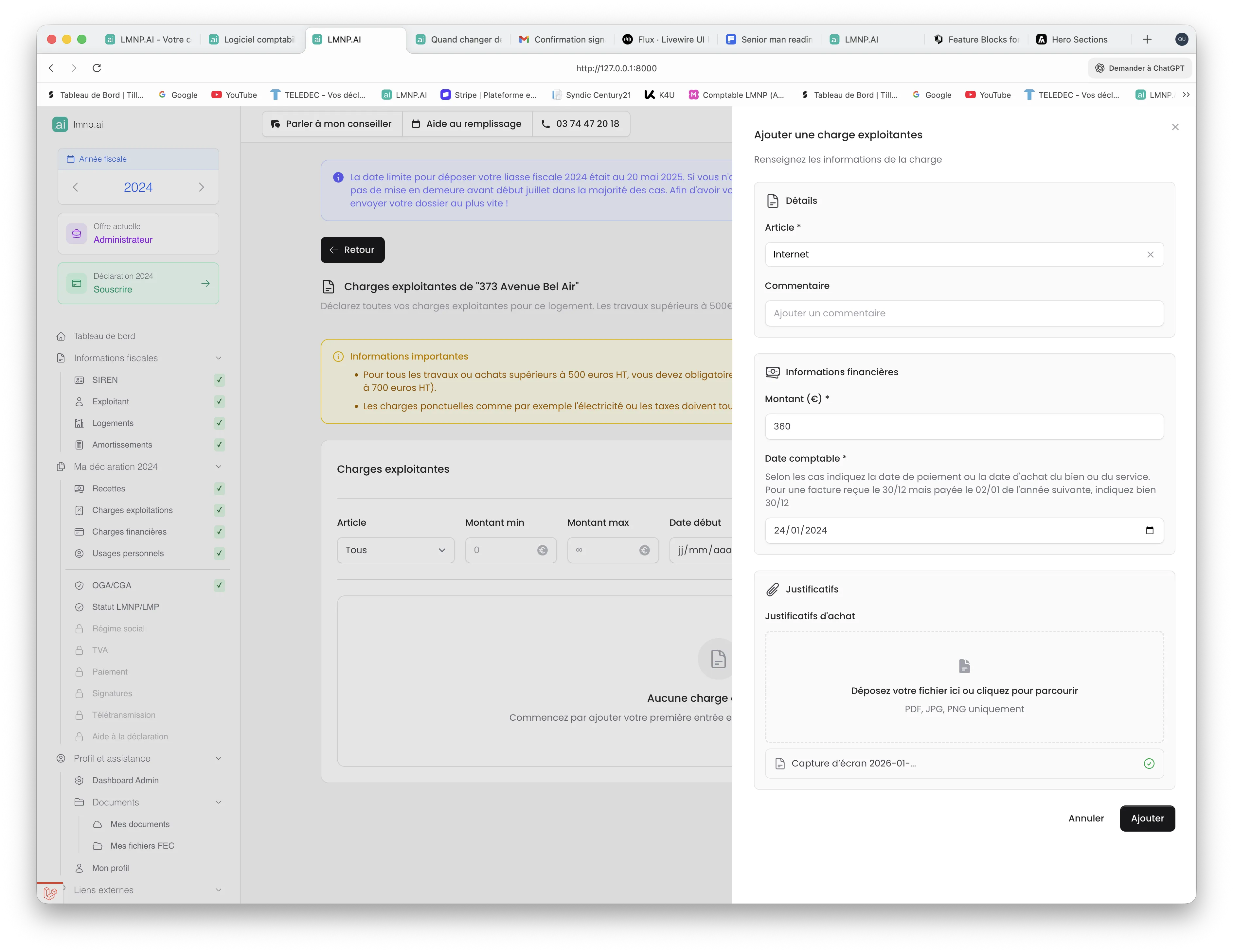 Saisie guidée des charges