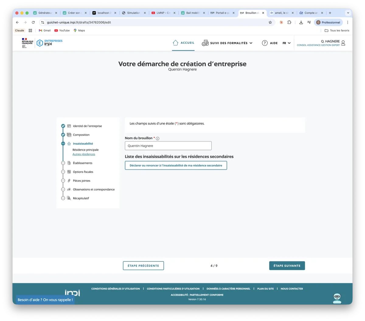 Insaisissabilite residences secondaires LMNP