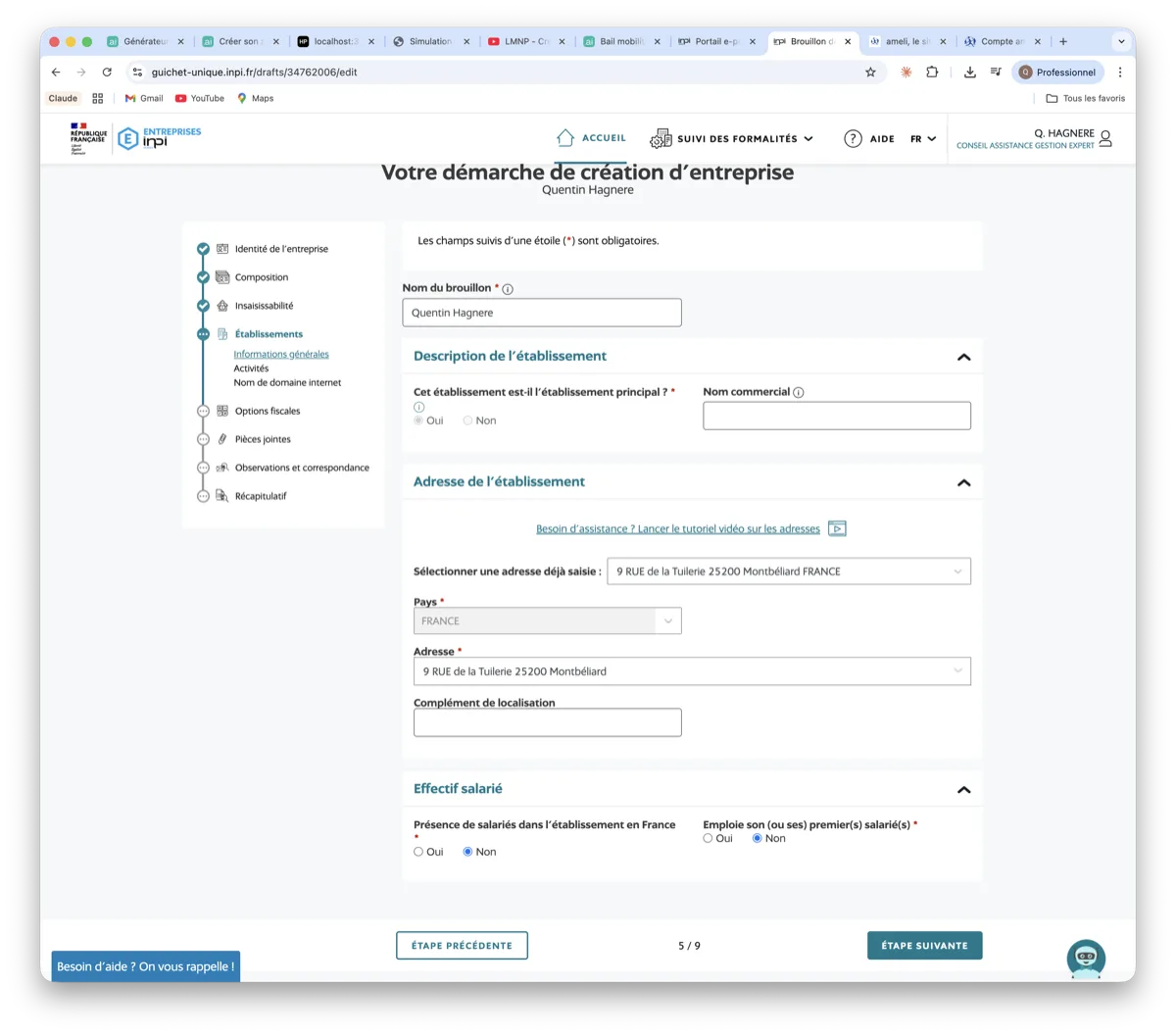 Description de l etablissement LMNP - adresse du bien loue
